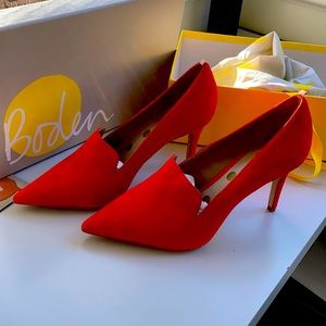 Boden red suede heels
